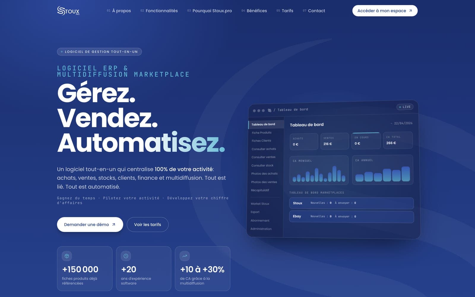 Page d’accueil du site Stoux.pro